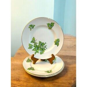 Set of 3 Crown Sterling England Bone China 8" Salad Plates Gorgeous Green Vine